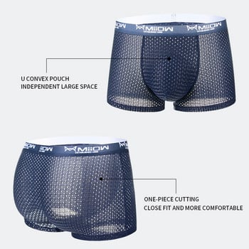 MiiOW 3Pcs Sexy Mesh Ανδρικά εσώρουχα μπόξερ Graphene  ανδρικά εσώρουχα Ice Silk Σώβρακα Breathable 4XL Boxershort 2022