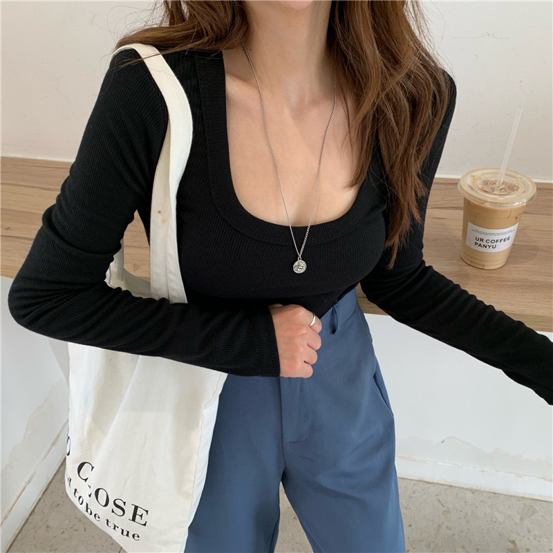 Dámske ružové tričko s okrúhlym golierom a dlhým rukávom, jesenné, úzke, s dlhým rukávom a topom v novom štýle 2022