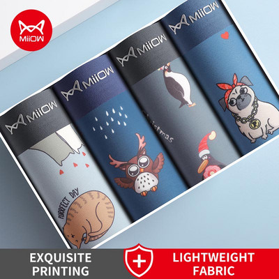 MiiOW 4db Animal Print Férfi Fehérnemű Boxer rövidnadrág Ifjúsági Pamut Férfi Boxernadrág Légáteresztő Alsónadrág Fehérnemű Férfi Bugyi