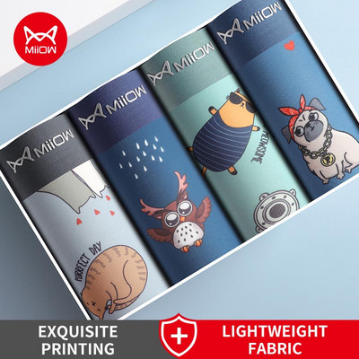 MiiOW 4db Animal Print Férfi Fehérnemű Boxer rövidnadrág Ifjúsági Pamut Férfi Boxernadrág Légáteresztő Alsónadrág Fehérnemű Férfi Bugyi