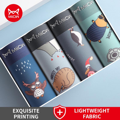 MiiOW 4db Animal Print Férfi Fehérnemű Boxer rövidnadrág Ifjúsági Pamut Férfi Boxernadrág Légáteresztő Alsónadrág Fehérnemű Férfi Bugyi