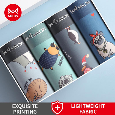 MiiOW 4db Animal Print Férfi Fehérnemű Boxer rövidnadrág Ifjúsági Pamut Férfi Boxernadrág Légáteresztő Alsónadrág Fehérnemű Férfi Bugyi