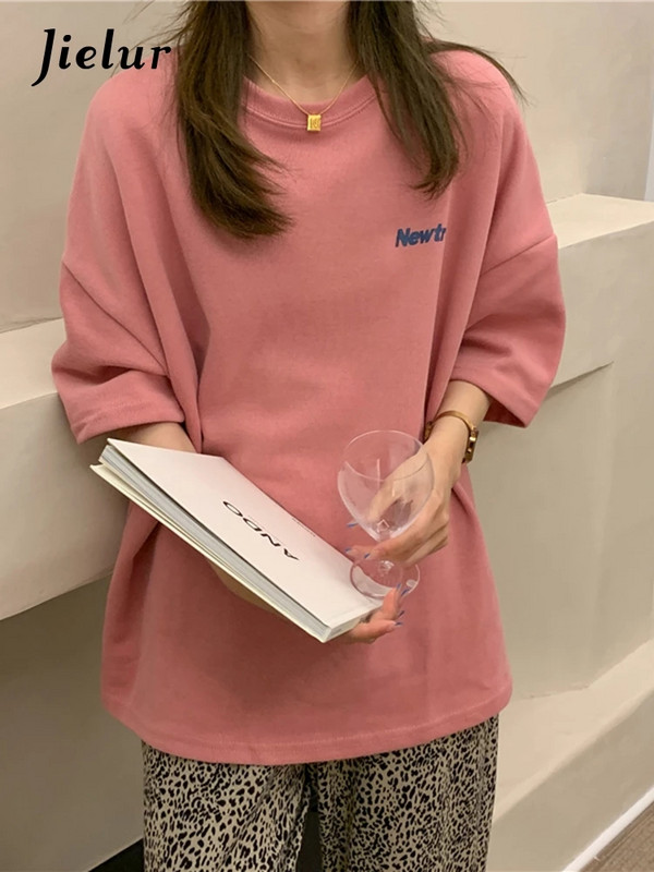 Jielur Laisvi Harajuku marškinėliai moterims Vasara Nauja mada Moteriški marškinėliai Korėjos Šalta Balta Raudona Juoda Geltona Raidės Viršutiniai M-XL