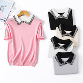 2022 Ins Új nyári ingek Kötött női kötött ingek Divatos rövid ujjú női kötött ingek felsők