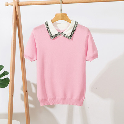 2022 Ins Új nyári ingek Kötött női kötött ingek Divatos rövid ujjú női kötött ingek felsők