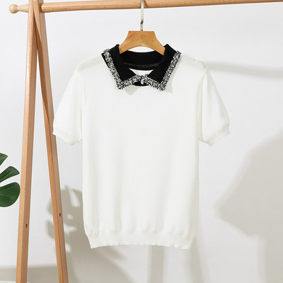 2022 Ins Új nyári ingek Kötött női kötött ingek Divatos rövid ujjú női kötött ingek felsők