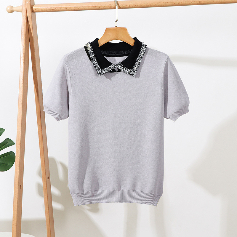 2022 Ins Új nyári ingek Kötött női kötött ingek Divatos rövid ujjú női kötött ingek felsők