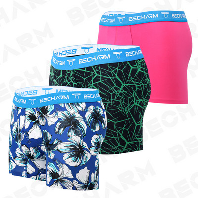 3db/tétel Férfi Bugyik Férfi Alsónadrág Férfi Rövidnadrágok Boxerek Férfi Alsónadrágok Szett Nyomtatás Boxernadrágok Nagy méretű Fekete Zöld Kék