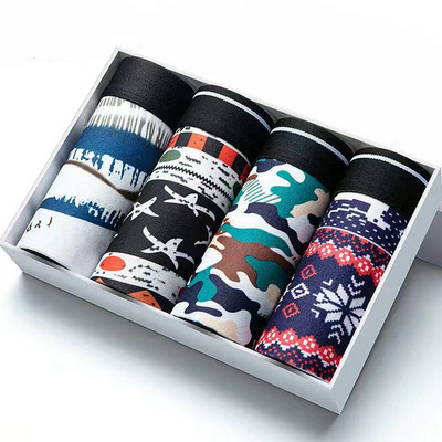 4/8 db/Lot Férfi fehérnemű Modális férfi rövidnadrág Kényelmes fehérnemű Férfi Nagy méretű bugyi férfiaknak boxer szett Nyomtatás Fekete színek