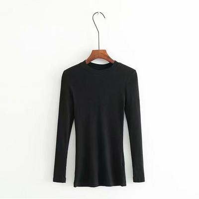 BRADELY MICHELLE Nyári tiszta pamut kötött felsők nőknek alkalmi karcsú, elasztikus O-nyakú hosszú ujjú póló