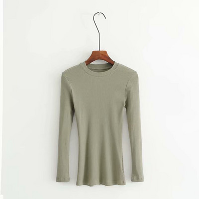 BRADELY MICHELLE Nyári tiszta pamut kötött felsők nőknek alkalmi karcsú, elasztikus O-nyakú hosszú ujjú póló