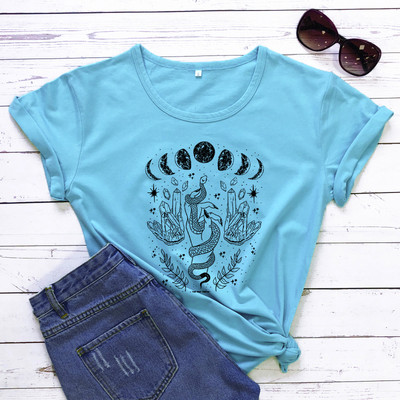 Mystical Moon With Snake póló Trendi Moon Phases Witch póló Camiseta Fashion Női Crescent Moon Grafikus felső póló