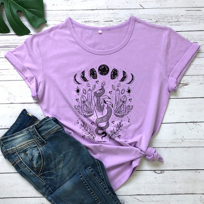 Mystical Moon With Snake póló Trendi Moon Phases Witch póló Camiseta Fashion Női Crescent Moon Grafikus felső póló