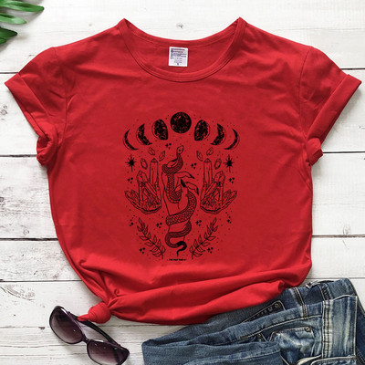 Mystical Moon With Snake póló Trendi Moon Phases Witch póló Camiseta Fashion Női Crescent Moon Grafikus felső póló