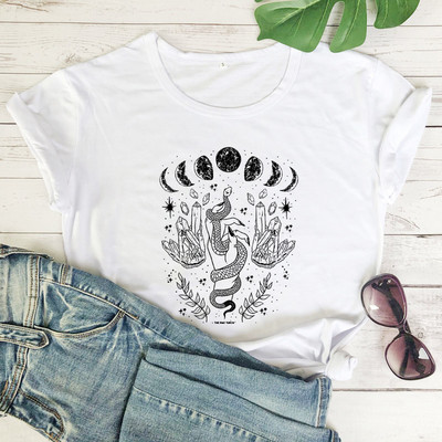 Mystical Moon With Snake póló Trendi Moon Phases Witch póló Camiseta Fashion Női Crescent Moon Grafikus felső póló