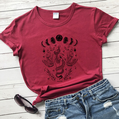 Mystical Moon With Snake póló Trendi Moon Phases Witch póló Camiseta Fashion Női Crescent Moon Grafikus felső póló