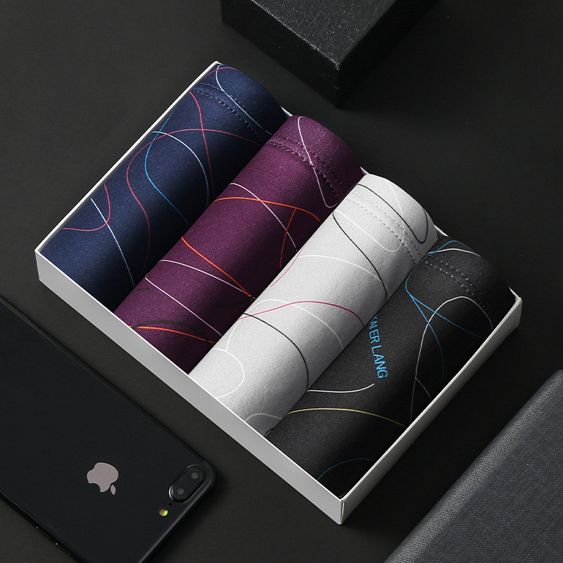 4 buc/lot chiloți bărbați din bumbac Lenjerie de corp pentru bărbați Boxeri respirabili pentru bărbați Chiloți solizi Pantaloni scurti confortabili Lenjerie sexy L-4XL