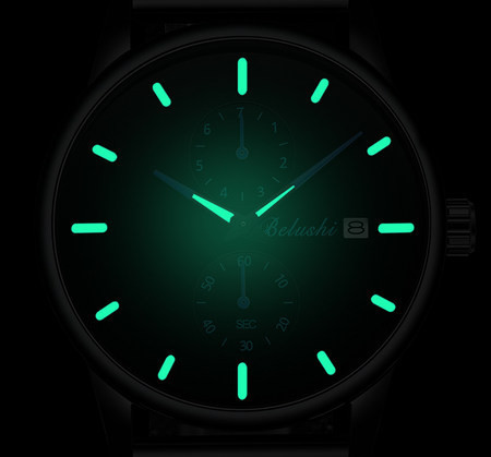 Naujo modelio vyriškas laikrodis su šviečiančiomis rodyklėmis ir metaline apyranke