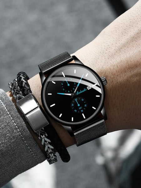 Naujo modelio vyriškas laikrodis su šviečiančiomis rodyklėmis ir metaline apyranke