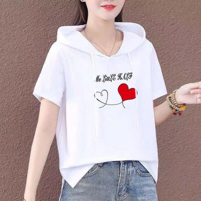 2021 nyári laza 100% pamut kapucnis póló női rövid ujjú póló női póló O nyakú koreai stílusú női ingek