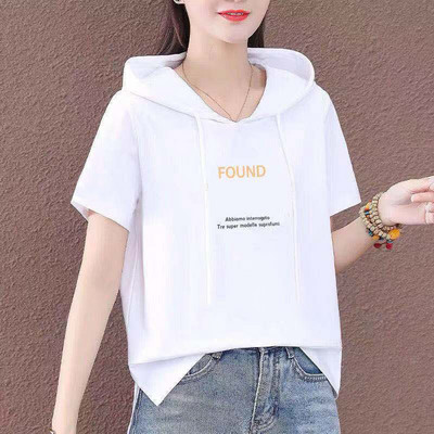 2021 nyári laza 100% pamut kapucnis póló női rövid ujjú póló női póló O nyakú koreai stílusú női ingek