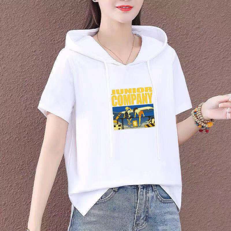 2021 nyári laza 100% pamut kapucnis póló női rövid ujjú póló női póló O nyakú koreai stílusú női ingek