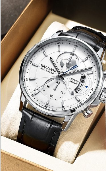 Vyriškas laisvalaikio laikrodis su odine apyranke