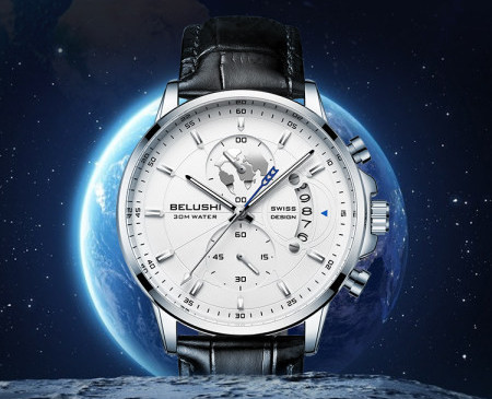 Vyriškas laisvalaikio laikrodis su odine apyranke