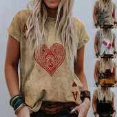 Tricou de vară pentru femei, vintage, Ziua Îndrăgostiților, tricouri cu mânecă scurtă cu imprimeu de inimă