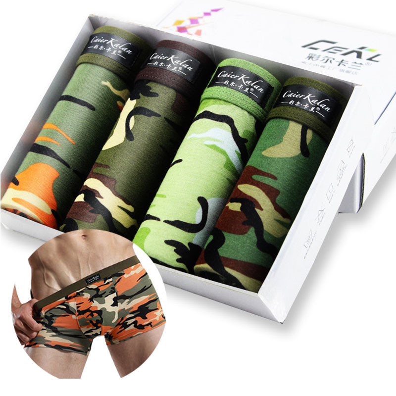 4 db/ tétel Boxer Homme Férfi Fehérnemű Boxer Férfi Fehérnemű Rövidnadrág Férfi Bugyi Alsónadrág Légáteresztő terepszínű Komfort modális pamut