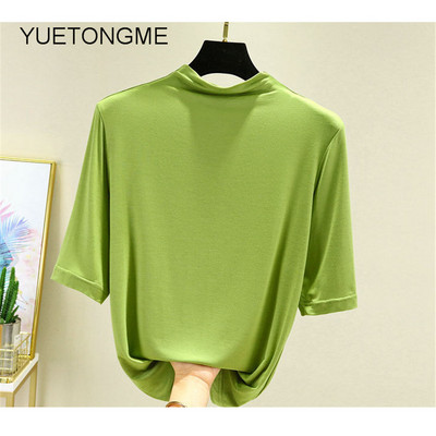 nyári vékony Női félujjú felsők pólók modális Single Jersey egyszínű O Neck Basic pólók TSP191