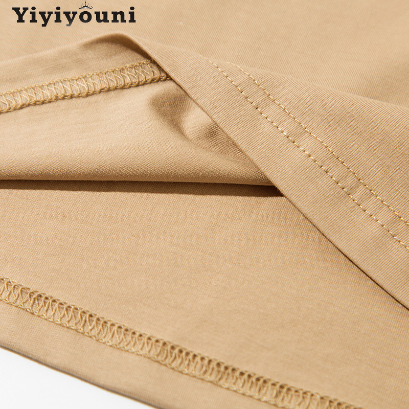 Yiyiyouni 2022 nyári alkalmi szolid, V-nyakú póló női kötött pamut alap rövid ujjú felsők női laza puha fehér póló