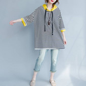 Tricou Tricou cu glugă pentru damă, cu dungi Top lejer, coreeană, casual, cu mânecă scurtă, Tricouri pentru femei, cu hanoră cu mânecă scurtă