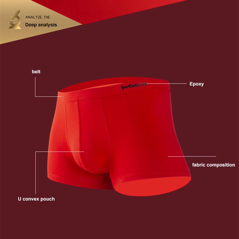 MiiOW 3 buc. Natal Year Roșu Lenjerie de corp pentru bărbați Boxer din bumbac Chiloți pentru bărbați  AAA Grafen Chiloți pentru bărbați de dimensiuni mari