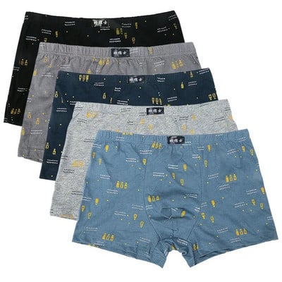 5 buc./lot 100% bumbac imprimat lenjerie de corp pentru bărbați boxeri pentru tineret mărimea PIUS largi, respirabil, pantaloni de jos pentru bărbați, pantaloni scurți boxer confort
