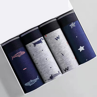 Boxer Férfi Fehérnemű Pamut rövidnadrág Férfi Bugyi Rövidnadrág Otthoni Alsónadrág Férfi Lélegző Nyomtatott BoxerShort Nagy méretű L-4XL