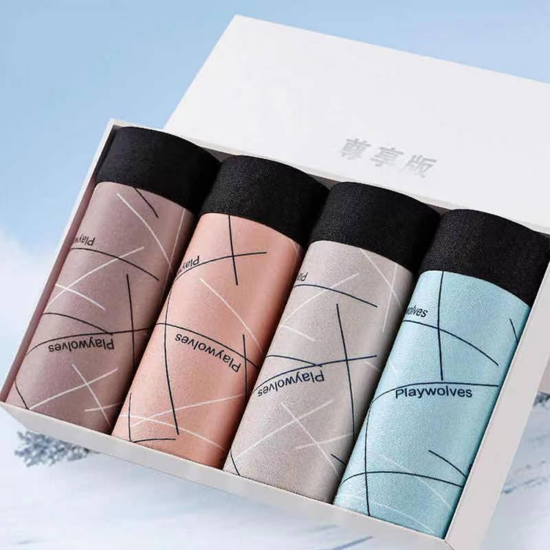 4 buc Boxeri bărbați din bumbac Chiloți cu litere Pantaloni scurți elastici pentru bărbați Lenjerie intimă pentru băieți Lenjerie respirabilă Bărbați Boxer confortabil