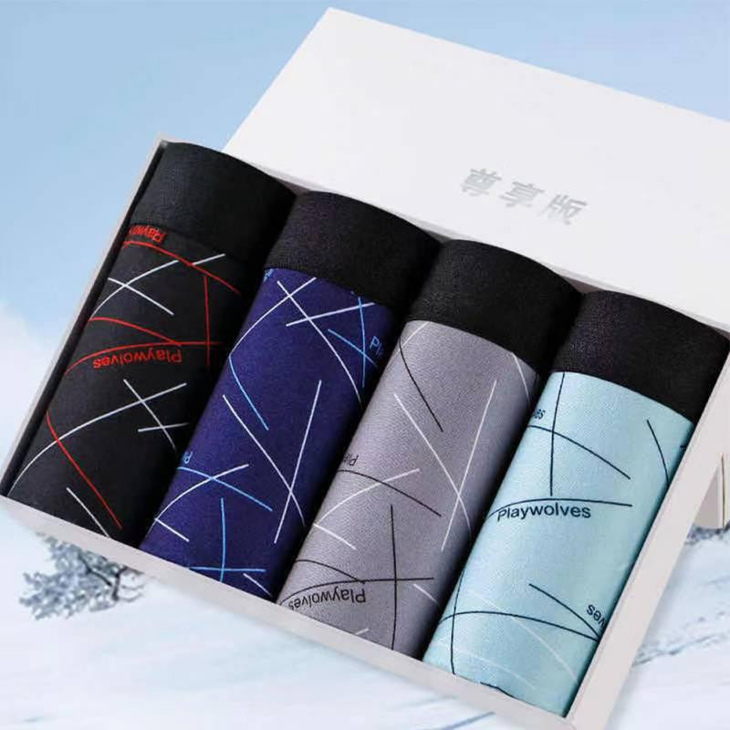 4 buc Boxeri bărbați din bumbac Chiloți cu litere Pantaloni scurți elastici pentru bărbați Lenjerie intimă pentru băieți Lenjerie respirabilă Bărbați Boxer confortabil