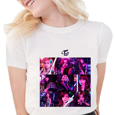 Tricou coreean de două ori Tricou imprimat pentru femei Harajuku Tricou negru Ulzzang pentru femei Tricou Kawaii anii 90 Kpop Tricou Streetwear Top