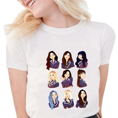 Tricou coreean de două ori Tricou imprimat pentru femei Harajuku Tricou negru Ulzzang pentru femei Tricou Kawaii anii 90 Kpop Tricou Streetwear Top