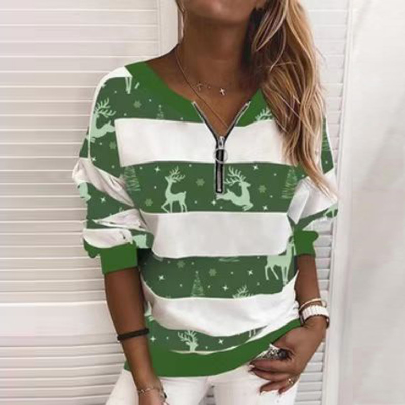 Tricouri cu dungi imprimate pentru femei, hanorace, primăvară, toamnă, guler cu fermoar, ocazional, cu mânecă lungă, topuri, pulovere mozaic pentru femei, bluze