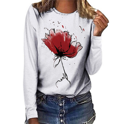 Tricou cu mânecă lungă pentru femei, cu desene animate, cu pictură 3D, tricouri de toamnă, tricouri largi, casual, cu gâtul în formă de O, tricou din bumbac