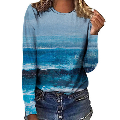 Tricou cu mânecă lungă pentru femei, cu desene animate, cu pictură 3D, tricouri de toamnă, tricouri largi, casual, cu gâtul în formă de O, tricou din bumbac