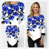 Madingi O kaklo 3D spausdinimas Netaisyklingo apvado laisvi moteriški marškinėliai Pavasaris Vasara Nauji, didelėmis gėlėtomis gėlėmis Moteriški dėvi madingi moteriški drabužiai