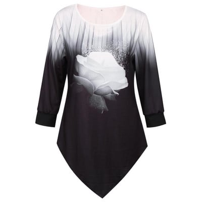 Madingi O kaklo 3D spausdinimas Netaisyklingo apvado laisvi moteriški marškinėliai Pavasaris Vasara Nauji, didelėmis gėlėtomis gėlėmis Moteriški dėvi madingi moteriški drabužiai