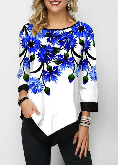 Madingi O kaklo 3D spausdinimas Netaisyklingo apvado laisvi moteriški marškinėliai Pavasaris Vasara Nauji, didelėmis gėlėtomis gėlėmis Moteriški dėvi madingi moteriški drabužiai