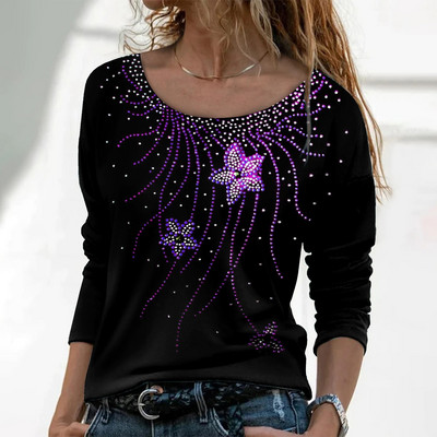 2022 Tricou de damă Tricou cu mânecă lungă cu imprimeu Strălucitor de zi cu zi, de weekend, cu pictură florală