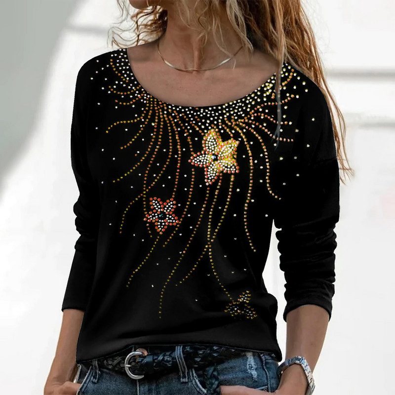2022 Tricou de damă Tricou cu mânecă lungă cu imprimeu Strălucitor de zi cu zi, de weekend, cu pictură florală
