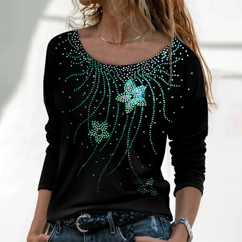 2022 Tricou de damă Tricou cu mânecă lungă cu imprimeu Strălucitor de zi cu zi, de weekend, cu pictură florală