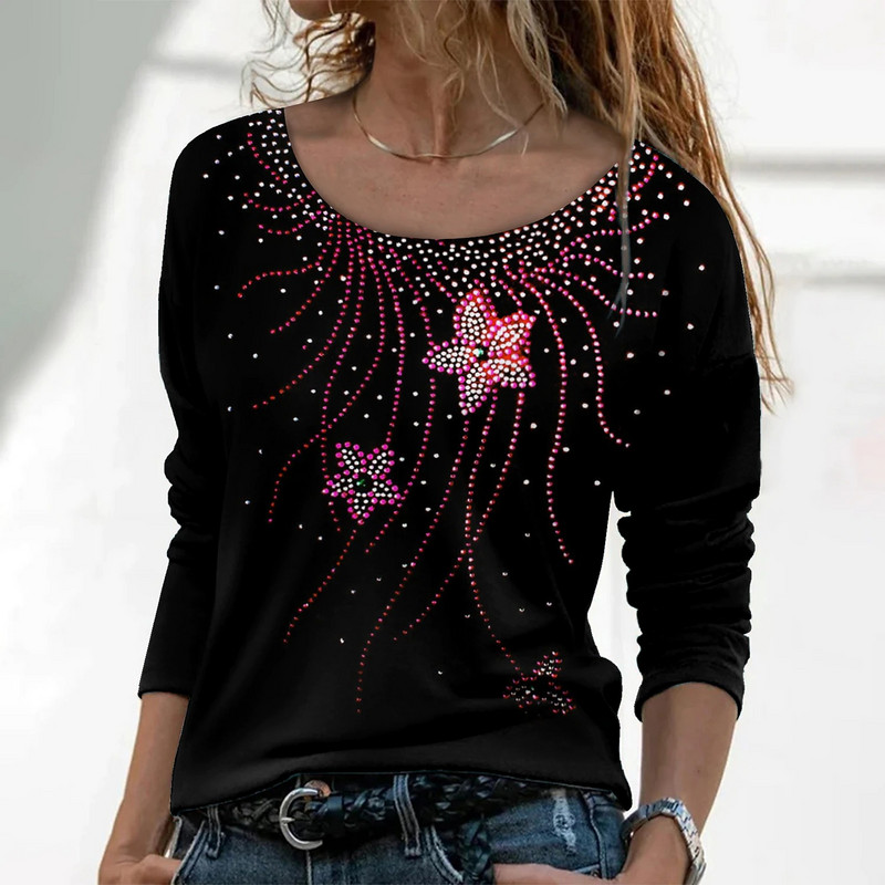 2022 Tricou de damă Tricou cu mânecă lungă cu imprimeu Strălucitor de zi cu zi, de weekend, cu pictură florală